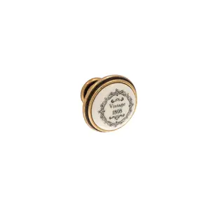 Round Cabinet Knob with Porcelain – Antique Brass with Vintage Patina