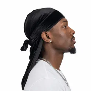 2 Pieces Velvet Durag for Men Stretchable Luxury Wave Cap with Long Tail and Wide Straps for Men Women
