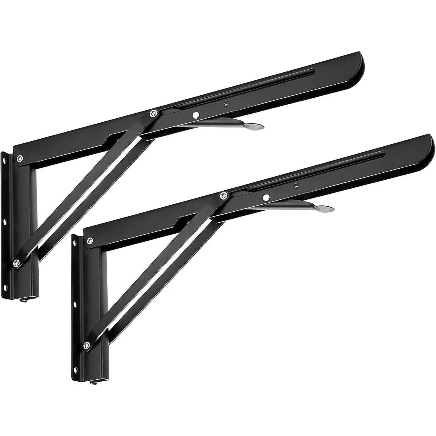 2 count 14 Inch Folding Shelf Brackets - Heavy Duty Metal Table Shelf Hinges, Wall Mounted Folding Shelf Support Brackets for Livingroom Kitchen Table Desk Bench Home DIY, Black