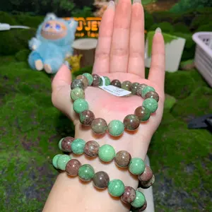 【Rainbow Green Vein Jasper】(Random shipping)Green Vein Jasper Round Bead Bracelet Gift