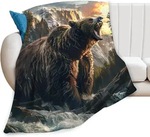 Bear Blanket Bear Throw Blanket Bear Gifts and Decor Cabin Blanket for Girls Boys Men Women Kids Adults Soft Comfortable Flannel Fleece Blanket for Couch Sofa