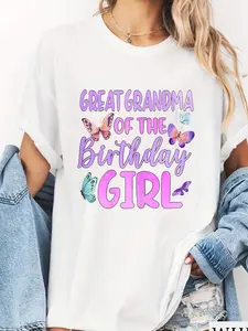 100% Cotton Great Grandma Of The Birthday Girl Butterfly Birthday Party T-Shirt summer tees women