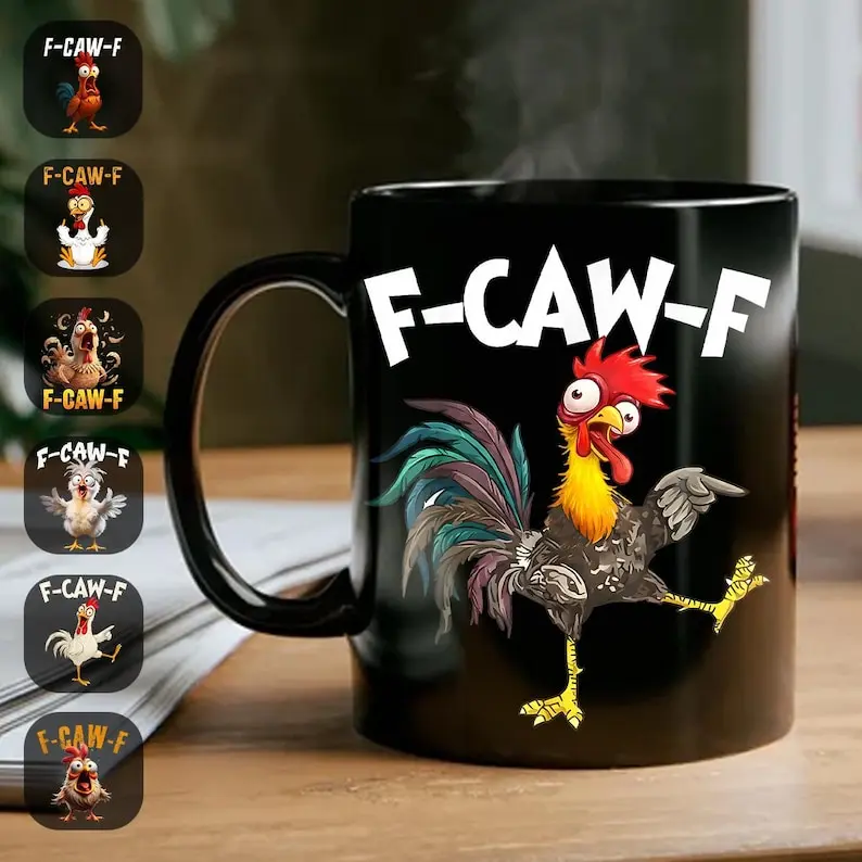 Funny Rooster Meme Mug, F-Caw-F Chicken Humor Mug, Chicken Lover Gift, Funny Coffee Cup