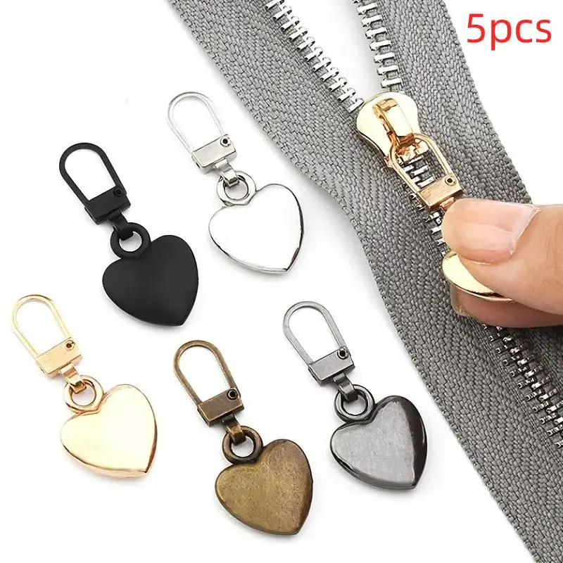 5pcs Heart Shaped Zipper Pull Replacement, Detachable Metal Zipper Pull Kit, Accessory for Coats Backpacks Jackets Pants Jeans Suitcase Purses Handbag