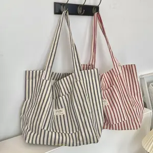 Summer Holiday French Striped Canvas Bag, Large Capacity Lightweight Shoulder Bag, Versatile Daily Shopping & Commuter Tote Bag for Women