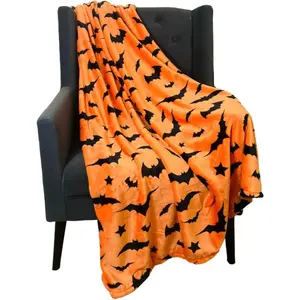 1PC Festive Halloween Black Bats Printed Flannel Blanket Perfect gift for Sofa Office Bed Plane Travel Sleep Read Relax Camping