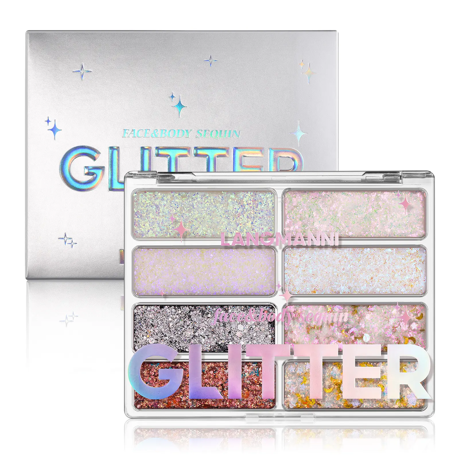 LANGMANNI Chunky & Fine Glitter Gel| Self-Adhesive Waterproof Face Body Hair Glitter for Rave Festival Halloween Christmas Cosplay Makeup