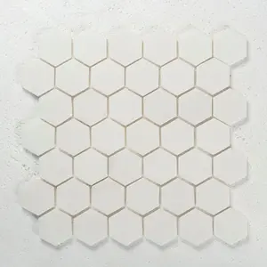 2 in Hexagon Thassos White Polished Marble Mosaic Tile 2 in Hexagon Thassos White Polished Marble Mosaic Tile