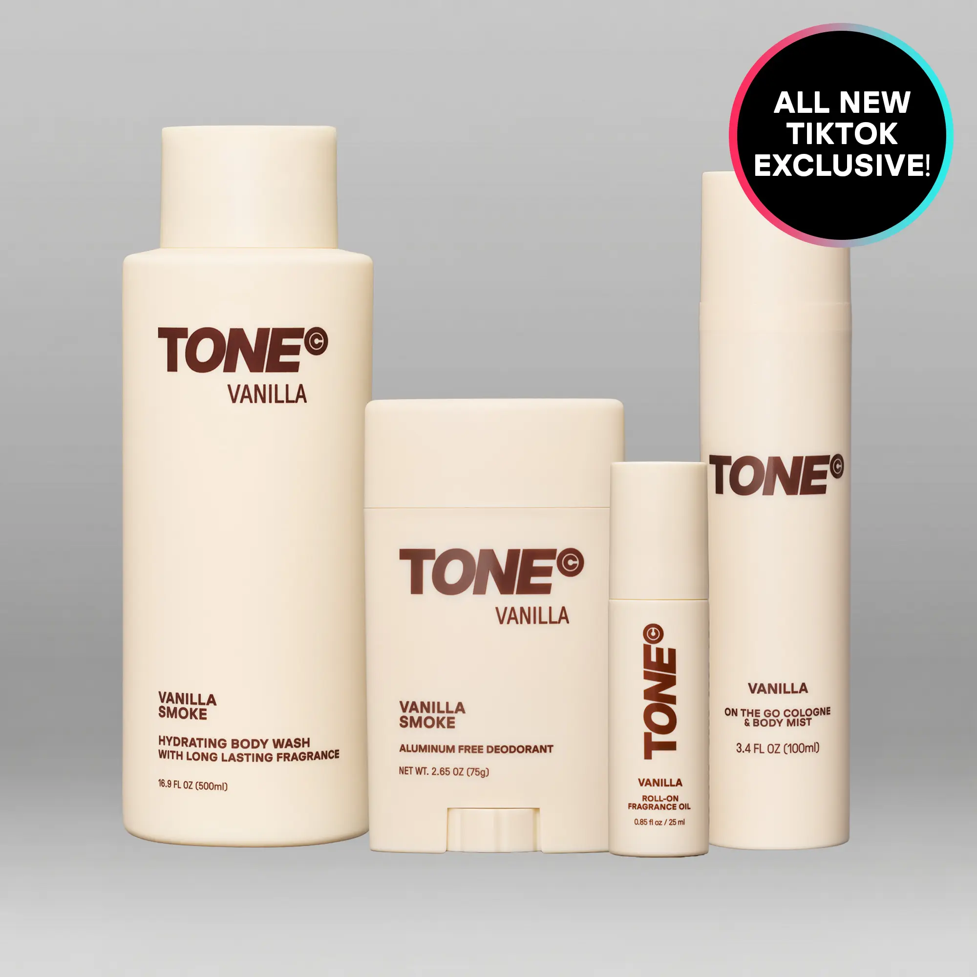 TONE Complete Scent Routine Set, Vanilla Smoke, Every TONE Product in One Bundle, Deodorant + Cologne + Body Wash + Roll-On Oil, Best-Selling Scents, TikTok Exclusive