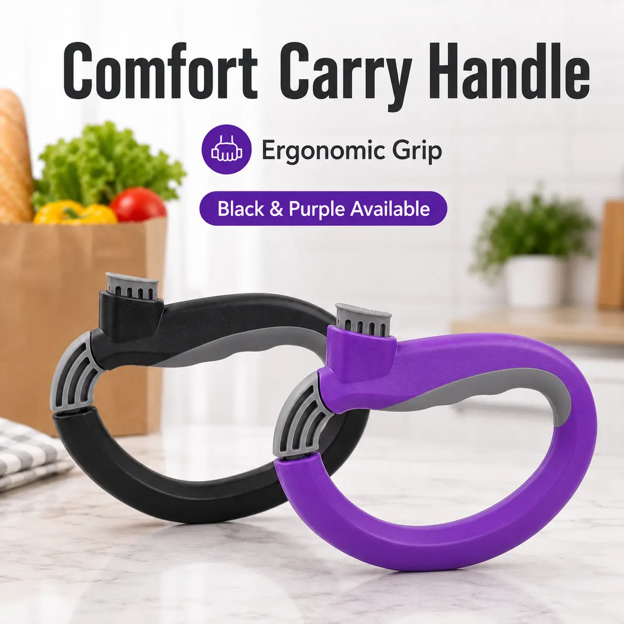Ergonomic Grocery Bag Carrier Handle, Heavy-Duty Portable Bags Holder, 1-Handed Grip for Groceries, Takeout & Daily Carrying Accessory Hanger