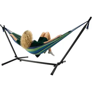 Hammock with Heavy-Duty Steel Stand for Outside，Hammocks 450 Lb Capacity，Portable Hammock，2 People Standing Hammocks，Suitable for Beach，Backyard, Gardens, Patio, Bedroom，100 * 40 * 38 Inch (Blue)