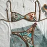 Women's Summer Floral Bikini Set, Sexy Halter Neck Two-Piece Swimsuit, Fitted Beachwear for Vacation, Cute and Playful Design, Tie Shoulder Bikini, Chic Swimsuit Set, Printed Bikini Set, Bikini Swimwear Set, Bikini Swimsuits