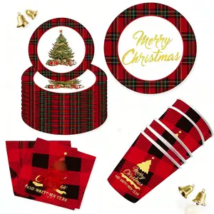 50 PCS Party Supplies Disposable Paper Tableware for Decorations for Merry Christmas Serves10