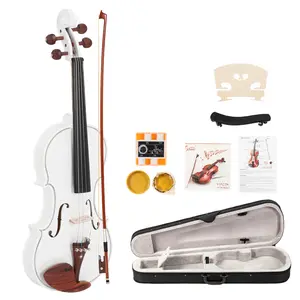 4/4 Full Size Violin Spruce Top Matte White Complete Set with Protective Case Bow Rosin Extra Strings Shoulder Rest Four-Tube Tuner Wipe Cloth for Beginners Students Enthusiasts Classical Guitar