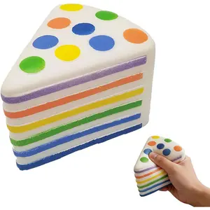 Rainbow Cake Squeezes,Soft Cute Stress Relief Squishies Cake Slice,Relaxing Sensory Fidget Ball for Office Desk Party Favors, Easter Basket Stuffer