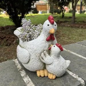 1pc Charming Hen and Chick Resin Flowerpot-Creative Animal Modeling Outdoor Decorative Flower Pot, Thanksgiving Perfect Gift