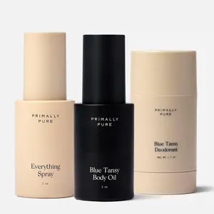 The Summer Set by Primally Pure include Blue Tansy Deodorant, Blue Tansy Body Oil and Everything Spray Natural Radiant