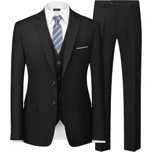 YND Men's 3 Piece Suit Set with Tie, 2 Button Slim Fit Solid Blazer Jacket Vest Pants, Business Wedding Party Suits for Men