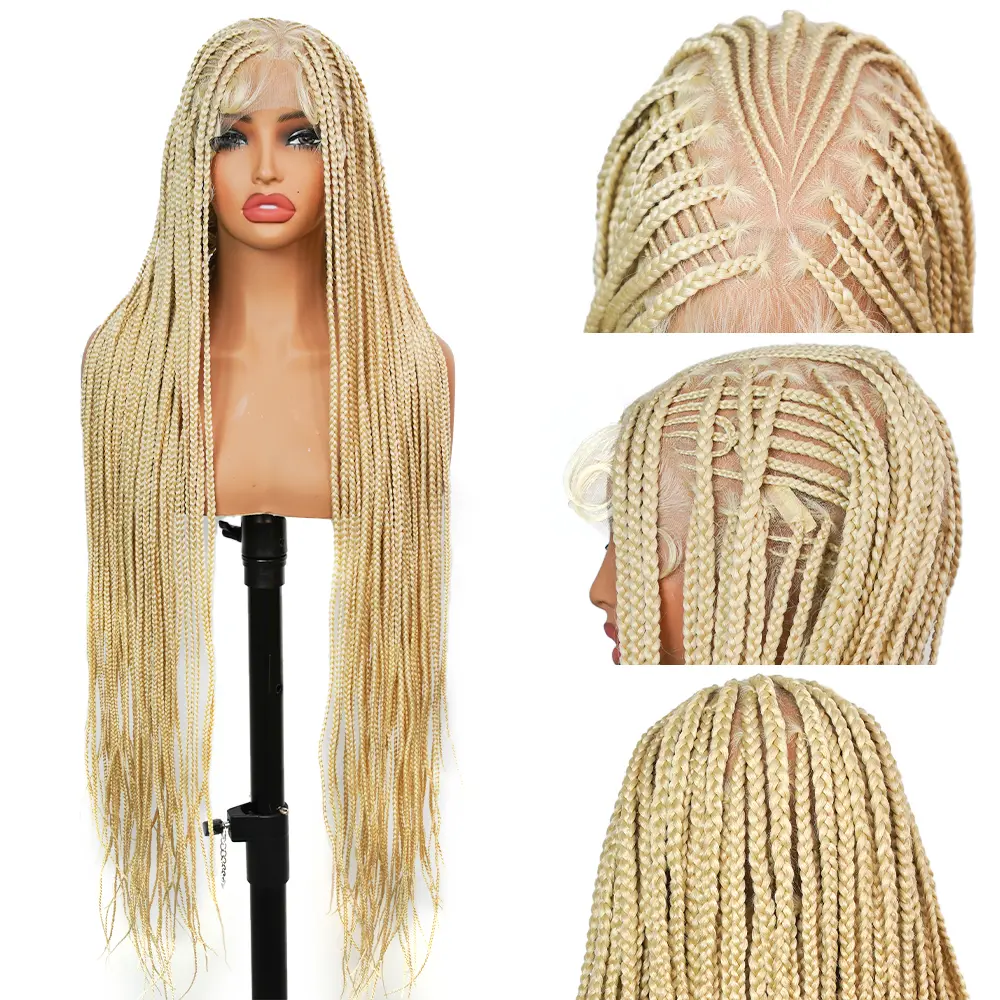 SuperNova #613 Blonde 36” Full Lace Box Braided Wig – Special Top Design, Lightweight, Natural Blonde Color, Perfect for Long-Lasting Style Soft Synthetic Hair #SummerVibes