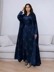 Women's Star Print Long Sleeve Abaya Dress, Loose Abayas, Modest Casual Dress for Party Wedding Guest, Ladies Islamic Clothing for Spring & Fall