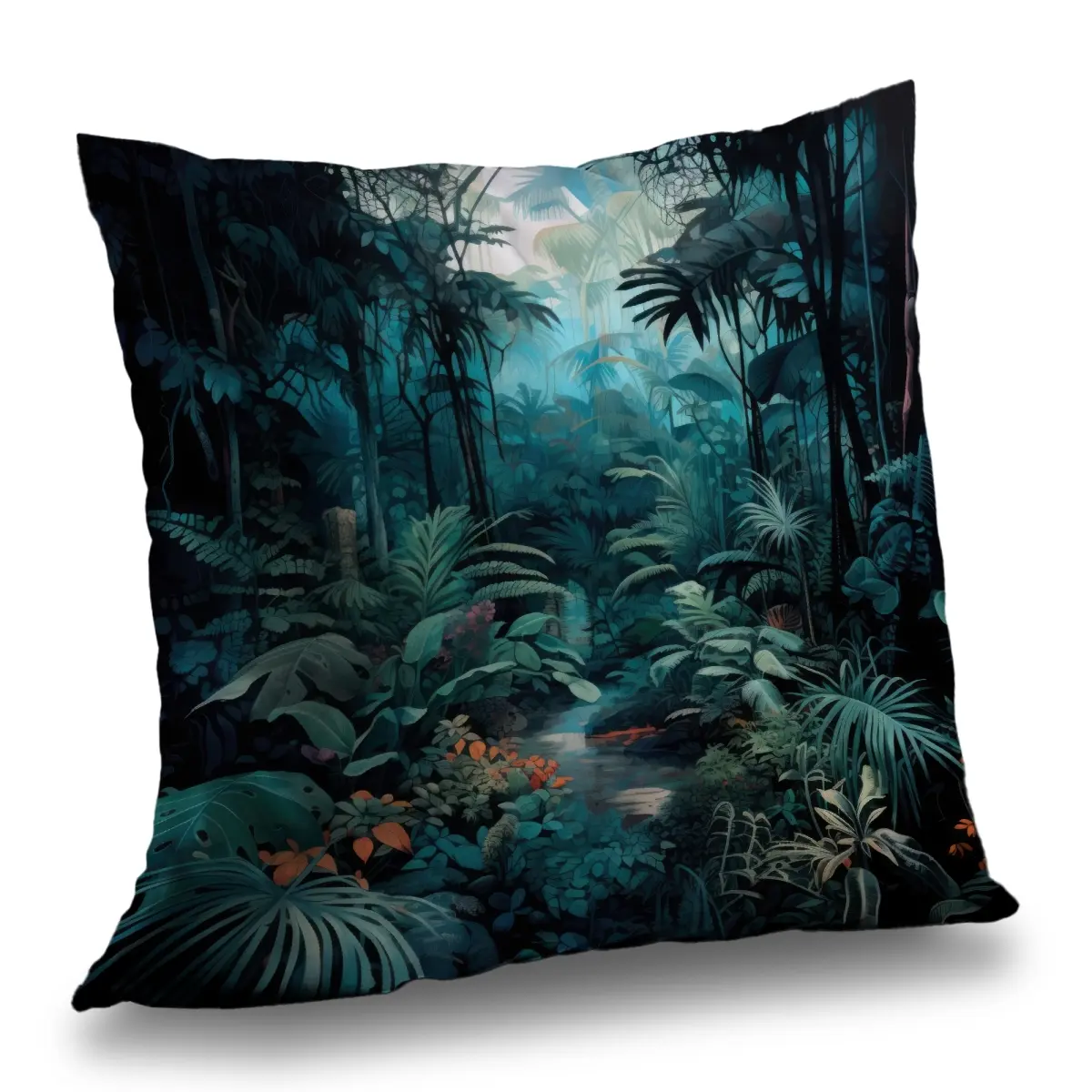 MWW C1PC2020O2SST4 20x20 in. Turquoise Polyester Twill Botanical Standard Pillow, Deep in the Jungle Themed Home Decor Throw Pillow, Botanical Standard Pillows