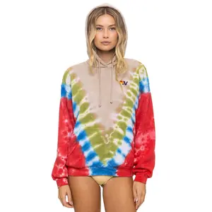 HAND DYED V RELAXED PULLOVER HOODIE - TIE DYE SAND // BLUE RED