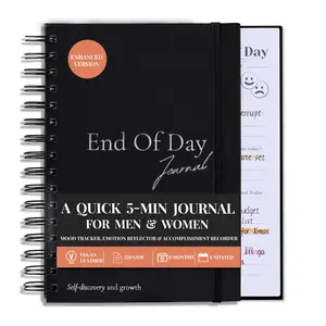End of Day Journal – 5-Minute Wellness Diary for Women & Men, 200 Guided Pages, Undated Spiral Bound, Ideal for Mindfulness & Self-Care, Gift for Busy Professionals