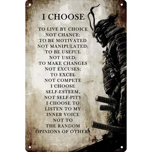 CSWLJS Lightweight Colorful Artistic Retro Metal Tin Sign, "I Choose To Live By Choice" Inspirational Samurai Wall Art, 8x12in Home Decor Poster Print for Gift