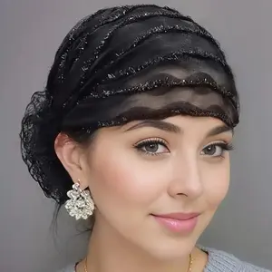 Women's Elegant Headscarf Hat - Thin Lightweight Anti-Dust Hair Covering with Stretchy Elastic Band, Boho Chic for Everyday, Weddings, Travel - Black Formal & casual Events Accessory, Festival Headscarf, Mesh Breathable Material, Wedding Ac
