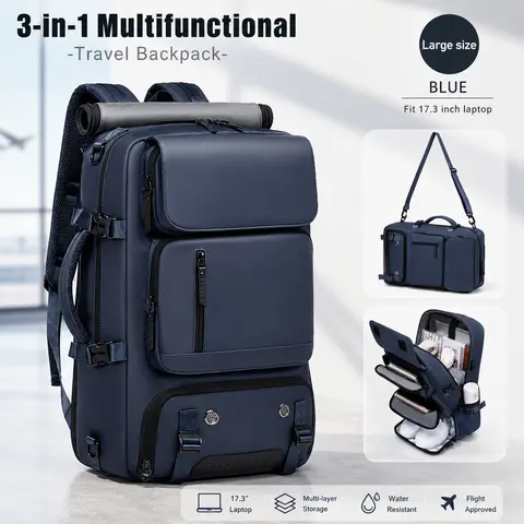 This 3-in-1 large-capacity multifunctional travel backpack for business includes a shoe compartment; it can be carried by hand, worn on one shoulder, or crossbody—lightweight and easy to carry—suitable for everyday use for both men and women and provides