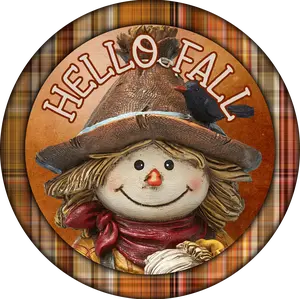 Hello Fall Scarecrow Wreath Sign  Round Assorted Sizes