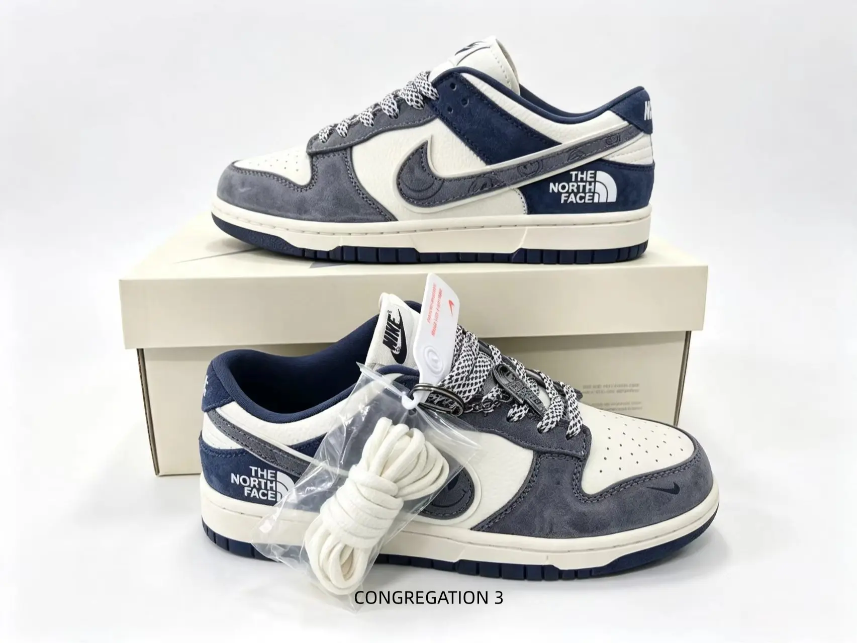 These off-white gray navy suede low-top skate sneakers with paisley laces deliver retro casual vibes, premium suede construction offers all-day comfort for daily outfits.