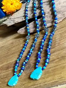 Lapis Lazuli with Genuine Turquoise Necklace Blue Gemstone Vibes