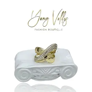 Elegant Gold Tone Adjustable Ring with Sparkling Stones