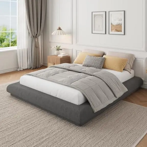 King Size Cloud Bed Frame Soft Bedframe Without Headboard, No box spring needed, Soft foam, Noise-free, Dark Gray,sohochic