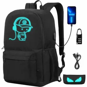 Luminous Anime Backpack with USB Charging, Anti-Theft Lock, With Pencil Case