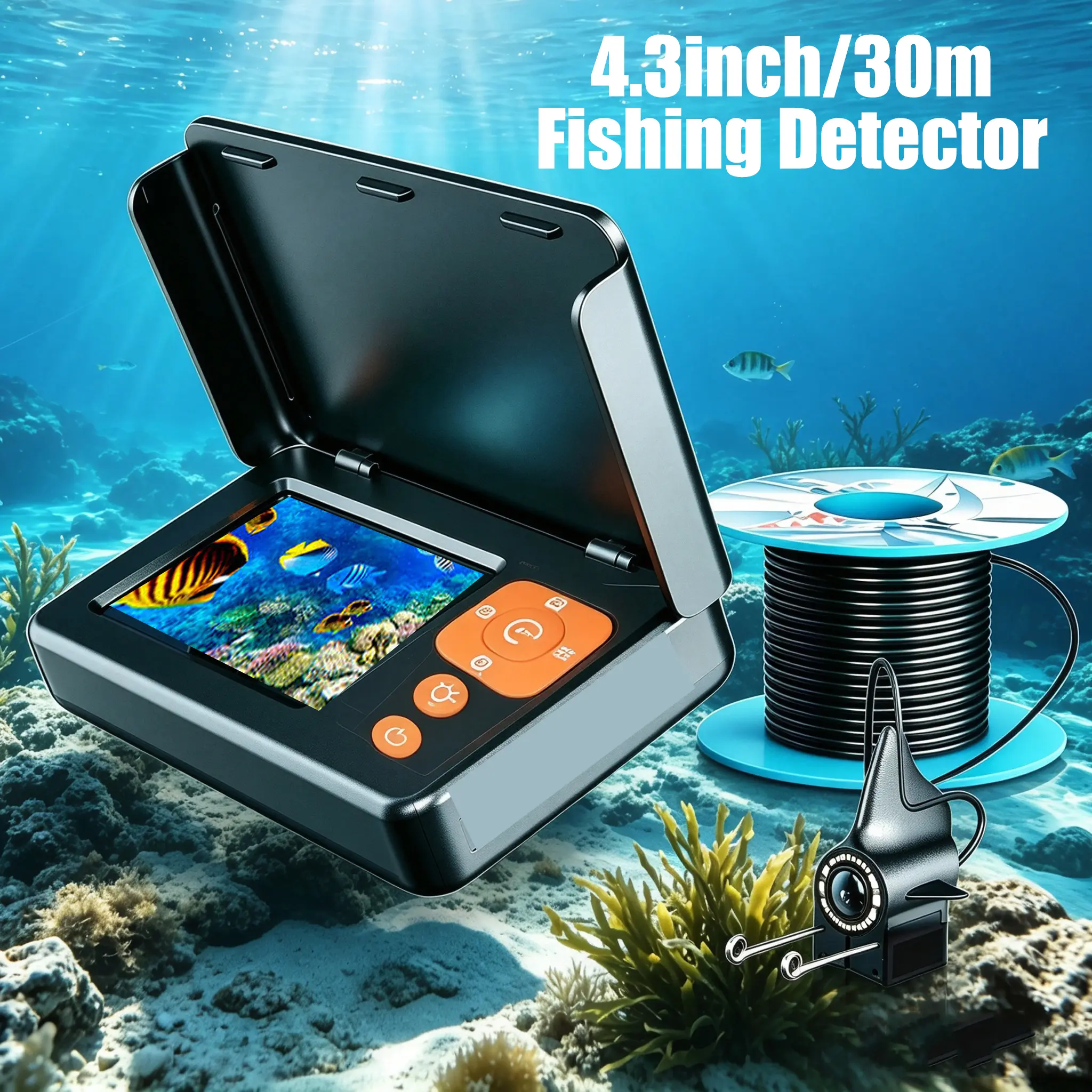 4.3inch Screen Fishing Detector, 1181.1inch Underwater Fish Endoscope, 1080P High-definition Display, Built-in 5000mAh Battery, Supports TYPE-C Charging with 8 LED Detection Lights, Adjustable Brightness, Suitable for Outdoor Fishing