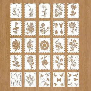 25 Plant Flower Drawing Templates DIY Handmade Painting Hollow Out Mold Wave Border Decoration Album Journal Supplies Craft Kits Crafting Kit