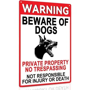 Beware of Dog Sign, Warning Metal Sign for Fence Outdoor Use, Private Property No Trespassing, Aluminum-UV Protected 8x12 Inches fun gifts for birthday,gift