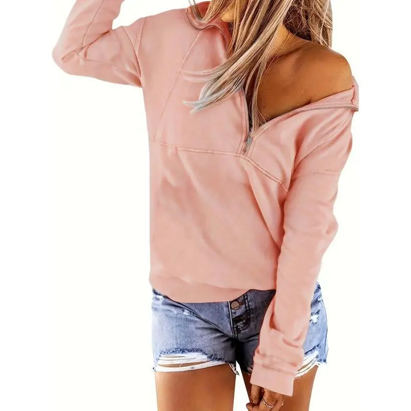 Women's Plain Half Zip Drop Shoulder?Sweatshirt, Casual Long Sleeve Collared Sweatshirt for Fall & Winter, Women's Clothing for Daily Wear Women's Plain Half Zip Drop Shoulder?Sweatshirt, Casual Long Sleeve Collared Sweatshirt for Fall & Winter, Women's Clothing for Daily Wear
