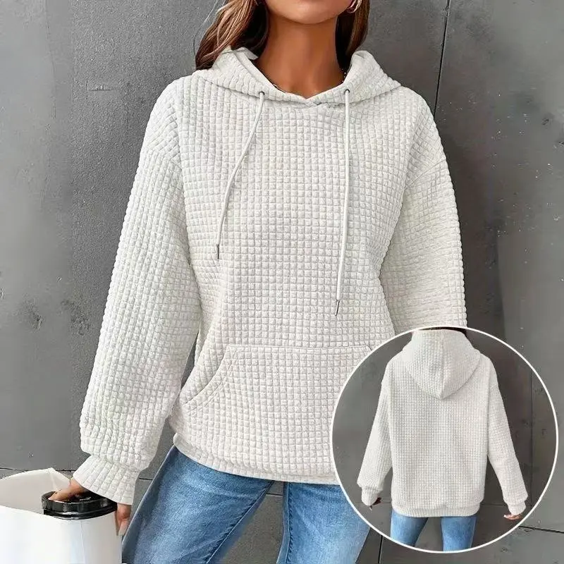Waffle Patterned Sweatshirt Hoodie Pullover Womens Oversized Hoodies Sweatshirts Casual Unisex Vintage Loose Fit Winter Long Sleeve Comfy Jacket Fall Tops Shirt