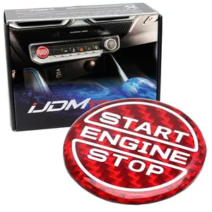 iJDMTOY Performance Sports Red Real Carbon Fiber Keyless Engine Start/Stop Push Start Button Cover For Ford 2024-up Mustang S650