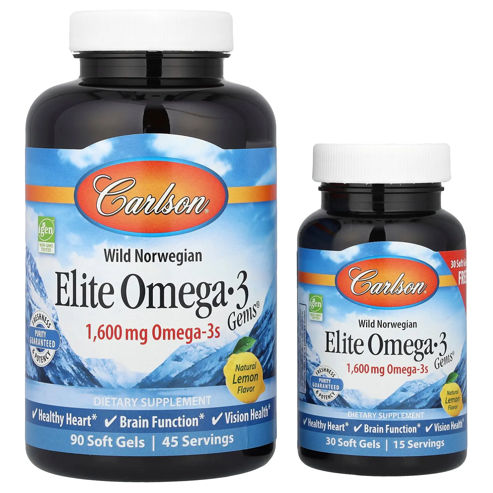 Carlson Wild Norwegian, Elite Omega-3 Gems®, Natural Lemon, 120 Soft Gels