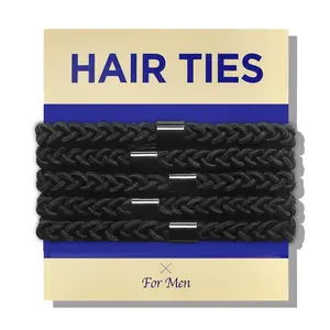 Braided Mens Hair Ties For Men - For Buns Curly Thick Dense Hair Elastic Hair Ties For Guys | No  Crease Breakage Black 5 Count (Pack of 1)