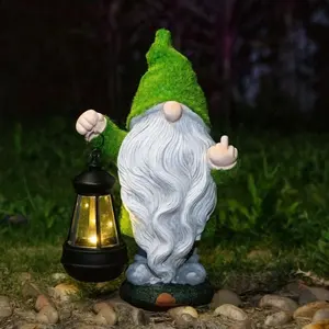 Flocked Garden Outdoor Gnome Statues Decor with Solar Lights ,Large Funny Gnome Garden Figurines for Outside Patio Yard Lawn House Farmhouse Sculptures Decorations Gifts