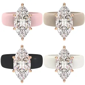 Silicone Fade-Resistant Hypoallergenic Ring Elegant Marquise-Cut Synthetic Zirconia Ring for Women Wedding Anniversary Gift Sparkling Beautiful Jewelry Accessory, Suitable for Daily Wear, Outdoor Sports, And Yoga Stylish With