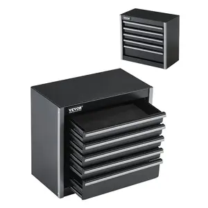 summervibes VEVOR Metal Tool Box, 8.6-inch, Portable Metal Tool Box with 5 Drawers, Small Tool Chest with EVA Liners and PP Feet Pads, Heavy-Duty Steel With Ball Bearing Opening and Powder Coated Finish, Black, Powder Coat, Five Drawers