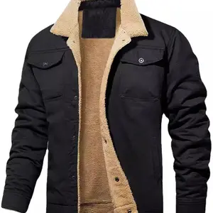Men's Winter Jacket Thick Thermal Cotton Warm Fleece Lined Coat Trucker Lapel Work Cargo Jackets for Men