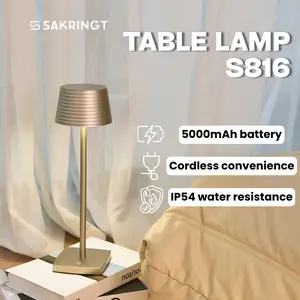 SAKRINGT S816 Cordless Portable LED Table Lamp – 6000mAh Battery, Aluminum Body, Waterproof, for Outdoor/Restaurant/Bar/Café/Patio Use