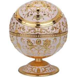 Windproof Ashtray with Lid for Cigarettes Metal Portable Cigar Ashtray Odor Eliminator for Indoor outdoor Hand Stamped Rose Pattern with Sparkle Fancy Gift for Men Women(Jade white-Gold Rose)